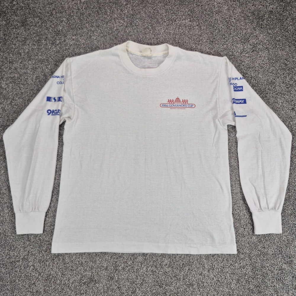 Vintage Hef-T Long Sleeve Shirt Mens Large White Tee Jays 1986 Single Stitch USA